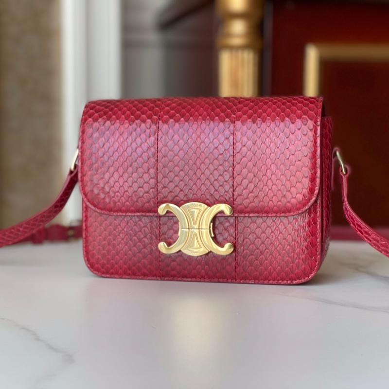Celine Shoulder Handbag 188423 Snake Skin Red